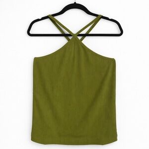 CAbi Avocado Intersect Tank Halter Y2K 90s Olive Ribbed Camisole Top size medium